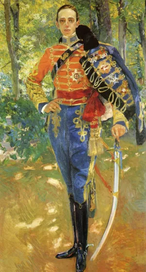 Alphonso XIII in Hussars Uniform by Joaquin Sorolla y Bastida Oil Painting