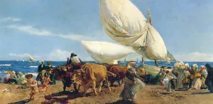 Arrival of the Fishing Boats on the Beach, Valencia Oil painting by Joaquin Sorolla y Bastida