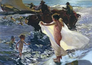 Bathing Time by Joaquin Sorolla y Bastida - Oil Painting Reproduction