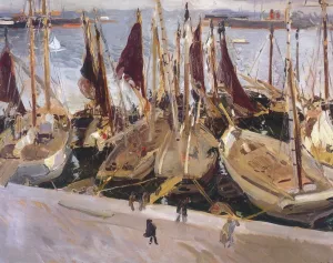 Boats in the Port, Valencia by Joaquin Sorolla y Bastida Oil Painting