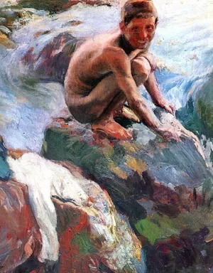 Boy on the Rocks, Javea by Joaquin Sorolla y Bastida - Oil Painting Reproduction