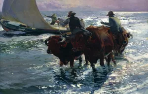 Bulls in the Sea by Joaquin Sorolla y Bastida - Oil Painting Reproduction