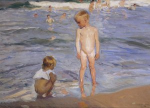Children Bathing in the Afternoon Sun by Joaquin Sorolla y Bastida Oil Painting