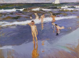 Children in the Sea, Valencia Beach by Joaquin Sorolla y Bastida - Oil Painting Reproduction