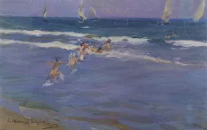 Children in the Sea by Joaquin Sorolla y Bastida Oil Painting