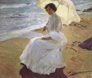 Clothilde at the Beach by Joaquin Sorolla y Bastida - Oil Painting Reproduction