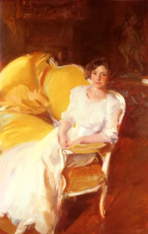 Clotidle Sentada en el Sofa by Joaquin Sorolla y Bastida Oil Painting