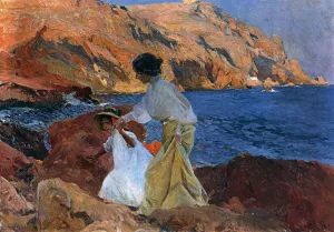 Clotilde and Elena on the Rocks at Javea by Joaquin Sorolla y Bastida - Oil Painting Reproduction