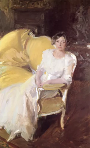 Clotilde Sitting on the Sofa by Joaquin Sorolla y Bastida - Oil Painting Reproduction