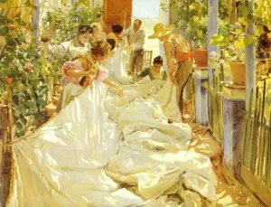 Cosiendo la Vela by Joaquin Sorolla y Bastida Oil Painting