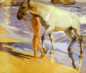 El Bano del Caballo by Joaquin Sorolla y Bastida Oil Painting