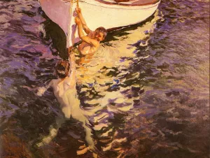 El Bote Blanco by Joaquin Sorolla y Bastida Oil Painting