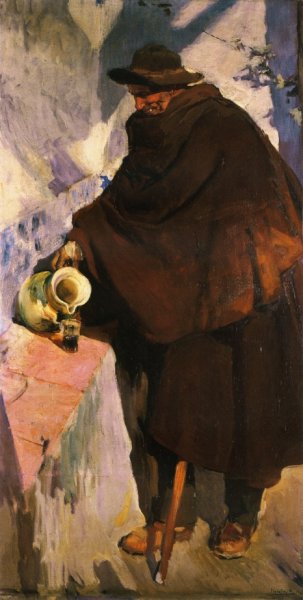 Elderly Castellano Pouring Wine by Joaquin Sorolla y Bastida - Hand-Painted Oil Painting Reproduction
