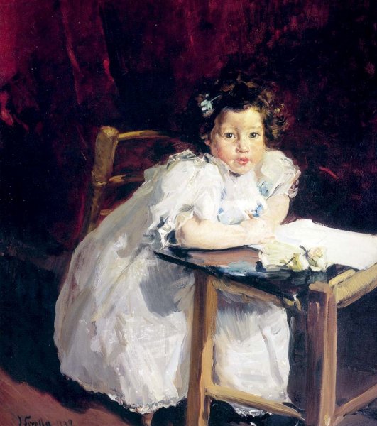 Main Product Photo of Elena at Her Desk Painting by Joaquin Sorolla y Bastida
