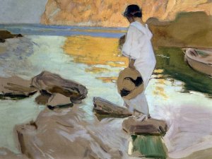 Elena in Cove, San Vicente at Majorca by Joaquin Sorolla y Bastida Oil Painting