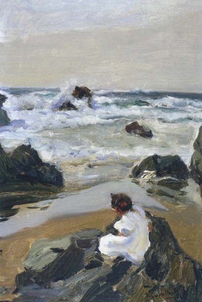 Main Product Photo of Elenita at the Beach, Asturias Painting by Joaquin Sorolla y Bastida