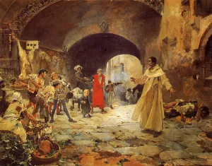 Father Jofre Protecting a Madman Oil painting by Joaquin Sorolla y Bastida