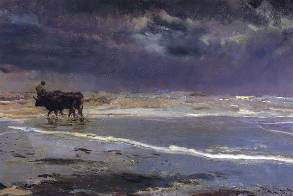 Main Product Photo of Gray Day on Valencia Beach Painting by Joaquin Sorolla y Bastida