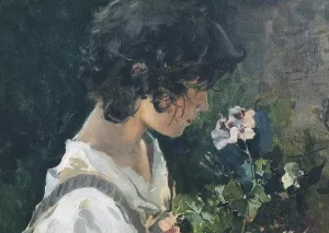 Italian Girl with Flowers by Joaquin Sorolla y Bastida - Oil Painting Reproduction