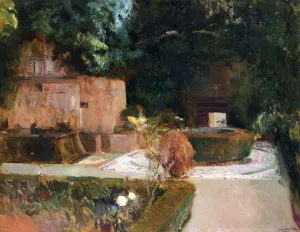 Los Adarves Gardens, the Alhambra, Granada by Joaquin Sorolla y Bastida - Oil Painting Reproduction