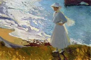 Maria at the Beach, Biarritz by Joaquin Sorolla y Bastida Oil Painting