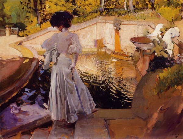 Maria, Watching the Fish, Granja by Joaquin Sorolla y Bastida - Hand-Painted Oil Painting Reproduction