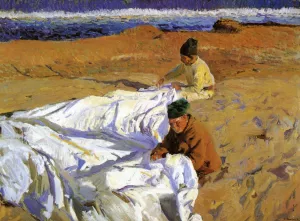 Mending the Sail by Joaquin Sorolla y Bastida - Oil Painting Reproduction