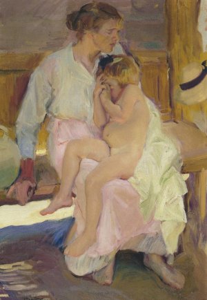 Mother and Daughter, Valencia Beach by Joaquin Sorolla y Bastida Oil Painting