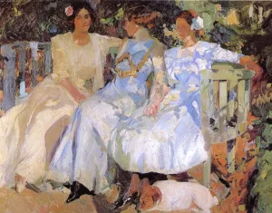 My Wife and Daughters in the Garden by Joaquin Sorolla y Bastida Oil Painting