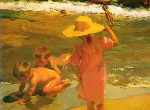 Ninos a la Orilla del Mar by Joaquin Sorolla y Bastida Oil Painting