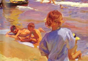 Ninos en la playa Valencia by Joaquin Sorolla y Bastida - Oil Painting Reproduction