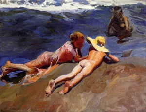 On the Sand, Valencia Beach by Joaquin Sorolla y Bastida Oil Painting