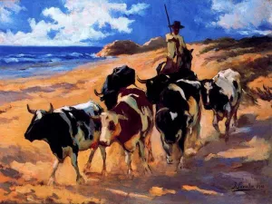 Oxen at the Beach by Joaquin Sorolla y Bastida - Oil Painting Reproduction
