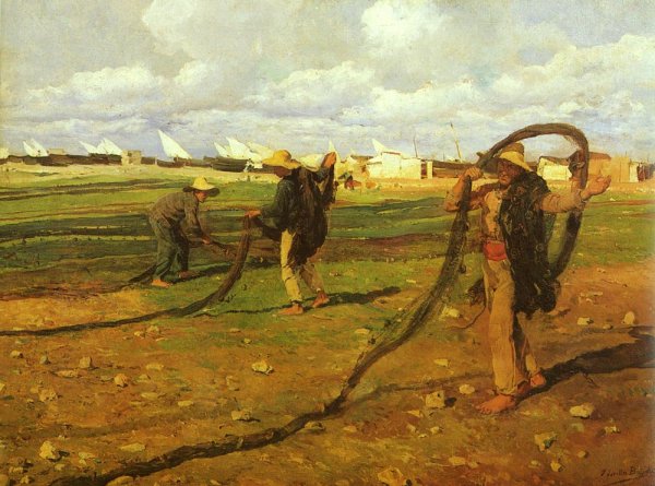 Main Product Photo of Pescadores Recogiendo las Redes Painting by Joaquin Sorolla y Bastida