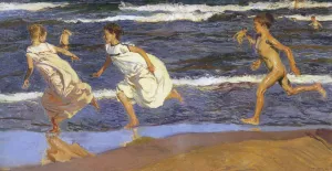 Running Along the Beach by Joaquin Sorolla y Bastida - Oil Painting Reproduction