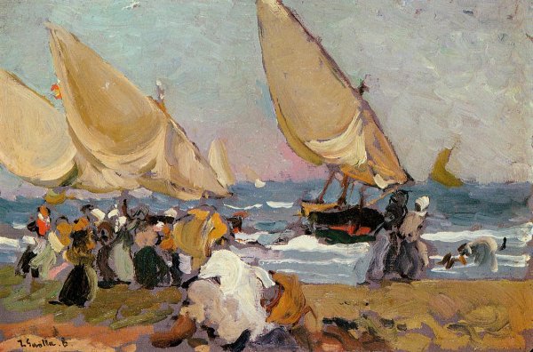 Sailing Vessels on a Breezy Day, Valencia by Joaquin Sorolla y Bastida - Hand-Painted Oil Painting Reproduction