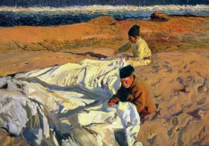 Sewing the Sail by Joaquin Sorolla y Bastida - Oil Painting Reproduction
