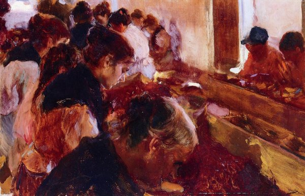 Main Product Photo of Stemming Raisins, Javea Painting by Joaquin Sorolla y Bastida