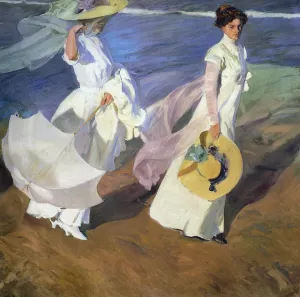 Strolling Along the Seashore by Joaquin Sorolla y Bastida - Oil Painting Reproduction