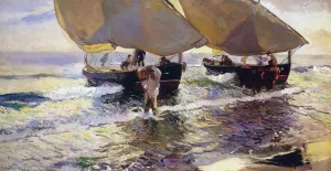 The Arrival of the Boats by Joaquin Sorolla y Bastida Oil Painting
