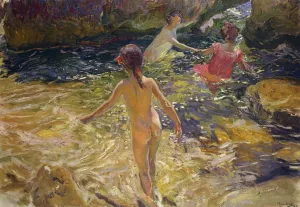 The Bath, Javea by Joaquin Sorolla y Bastida - Oil Painting Reproduction