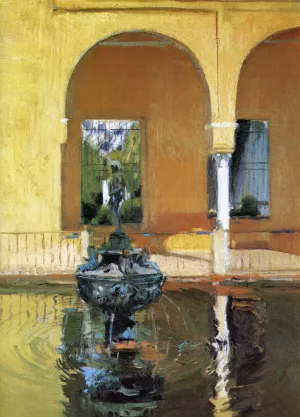 The Fountain in the Alcazar of Seville by Joaquin Sorolla y Bastida - Oil Painting Reproduction