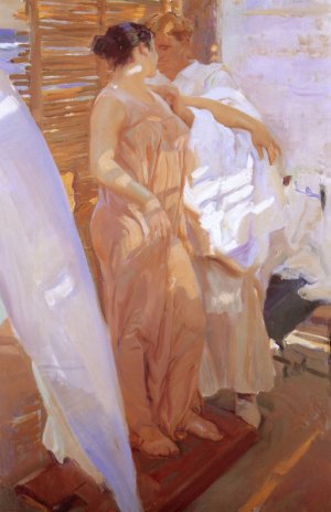 The Pink Wrap by Joaquin Sorolla y Bastida Oil Painting