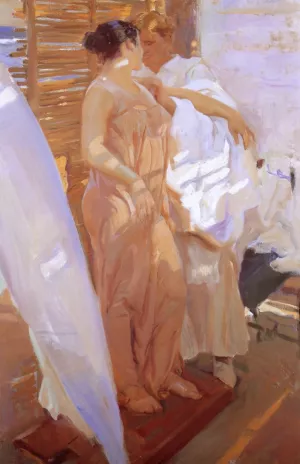 The Pink Wrap by Joaquin Sorolla y Bastida - Oil Painting Reproduction