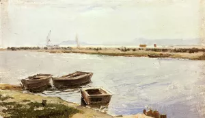 Three Boats by a Shore by Joaquin Sorolla y Bastida Oil Painting