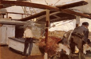 Two Men on a Deck by Joaquin Sorolla y Bastida Oil Painting