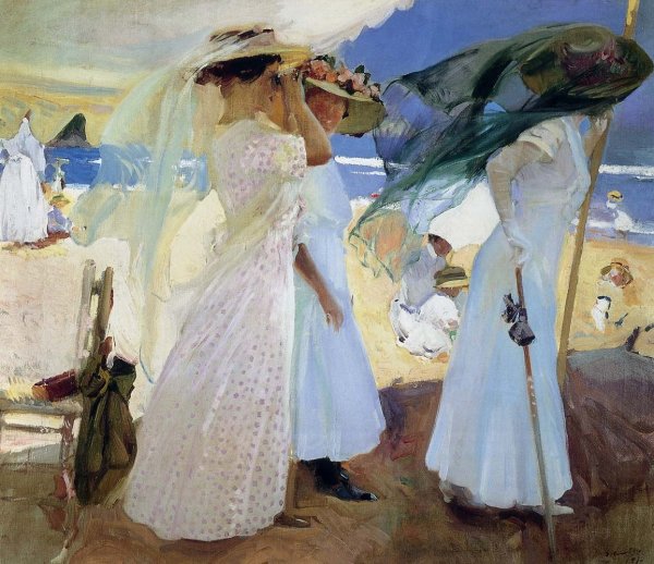 Main Product Photo of Under the Awning, Zarauz Painting by Joaquin Sorolla y Bastida