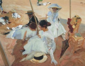 Under the Sawning at Zarauz Beach by Joaquin Sorolla y Bastida Oil Painting