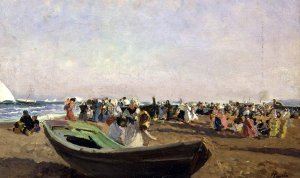 Valencia Beach, Fisherwomen by Joaquin Sorolla y Bastida Oil Painting