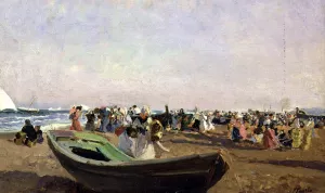 Valencia Beach, Fisherwomen by Joaquin Sorolla y Bastida - Oil Painting Reproduction